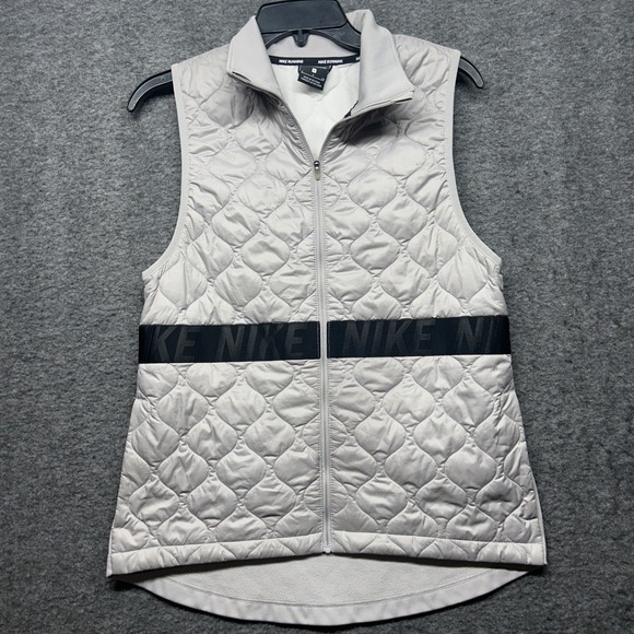 Nike Aerolayer Running Vest Womens Small Quilted Lightweight Full Zip Silver - Picture 1 of 7